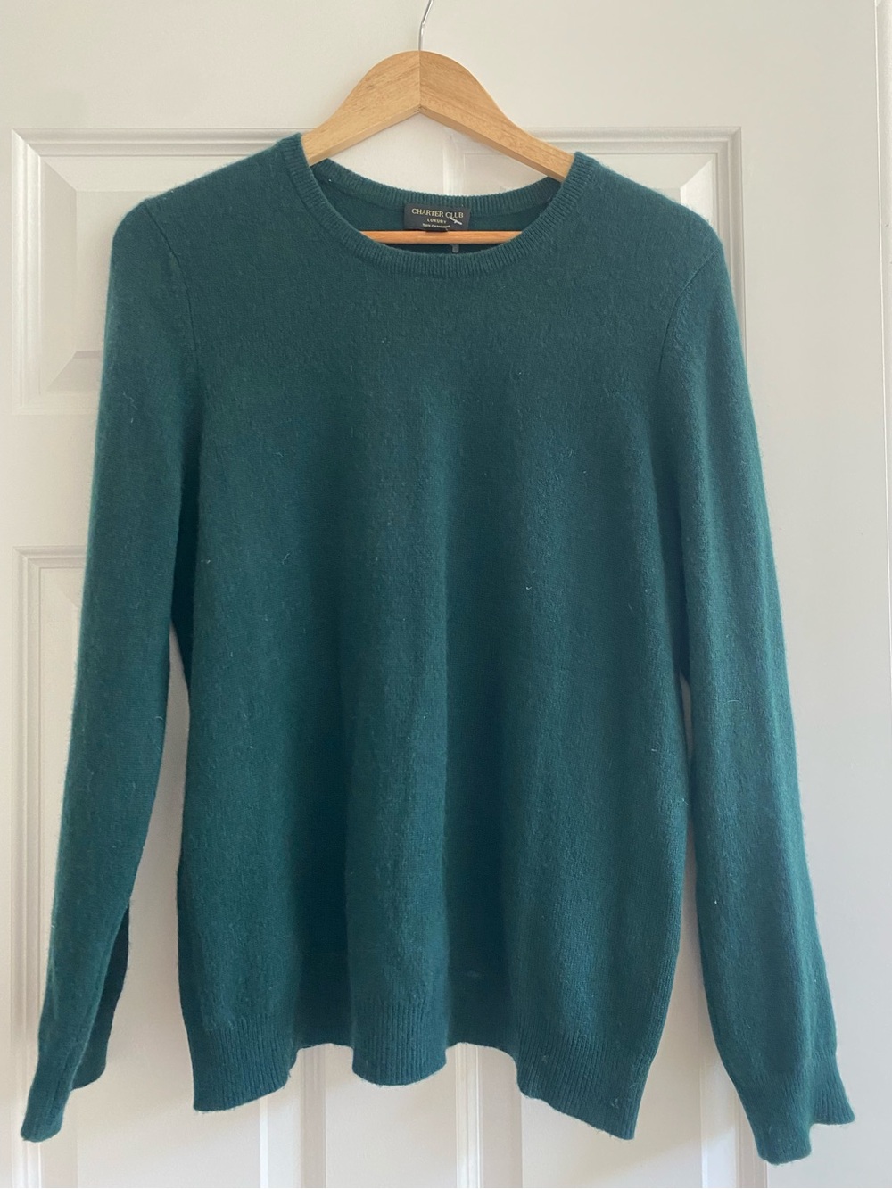 Cashmere Crewneck Forest Green Crewneck Sweater, Sz L